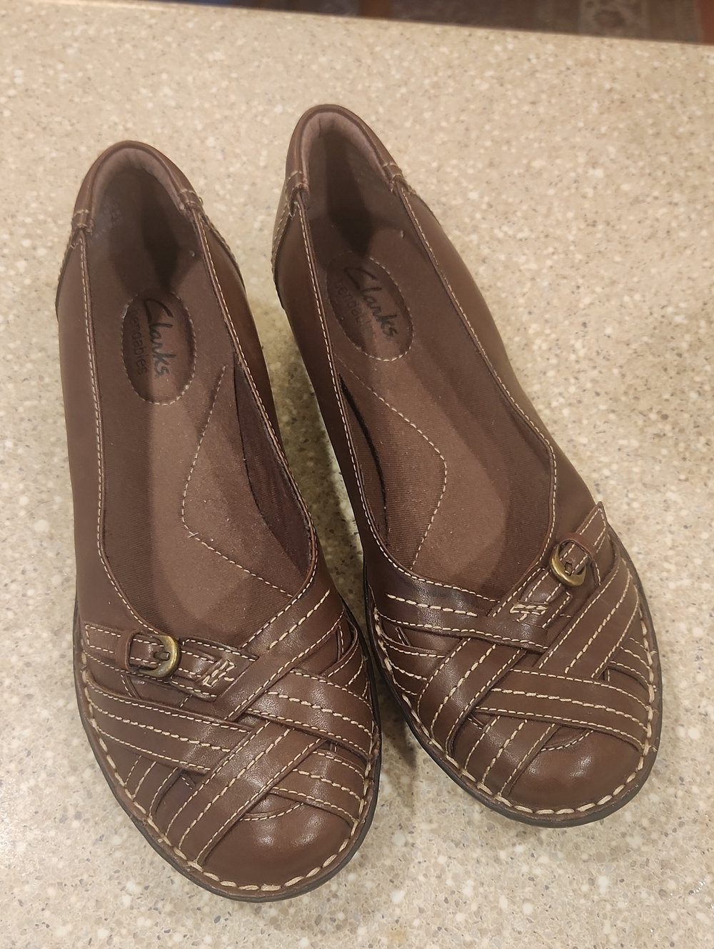 Clarks Bendables Brown Leather Comfort Flats Shoes Women’s Size 8M